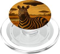 Un divertido encuentro de ciencia ficción alienígena vintage sorprendido por Zebra UFO PopSockets PopGrip para MagSafe