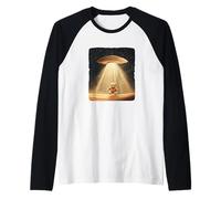 Un divertido ovni transporta a un osito de peluche para una aventura espacial Camiseta Manga Raglan