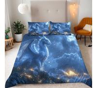 Un Dragón Azul Gigante Se Encuentra En Las Nubes Funda para Edredón 260x240cm Mundo De Fantasía Juego de Funda Nórdica,2 Fundas Almohada 50x75cm Microfibra Ultra Suave,Cálido Transpirable Cremallera