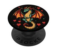Un dragón juguetón compartiendo la alegría de San Valentín PopSockets PopGrip Adhesivo
