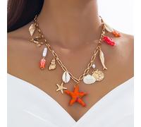Un elegante collar de cerámica con temática de vacaciones en , con de mar, un pez pequeño y un de mar, para que las mujeres lo lleven los días o como regalo.