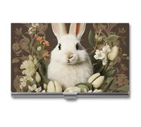 Un elegante tarjetero con forma de conejo blanco, estuche metálico delgado para tarjetas de presentación, tarjetero de bolsillo para mujeres u hombres, libreta de tarjetas de presentación para profe