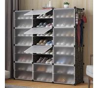 Un estante de almacenamiento de zapatos de plástico que puede zapatos, ropa y otros artículos variados, ideal para entradas como para dormitorios