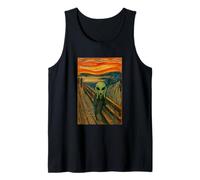 Un Extraterrestre Verde en el Grito por Edvard Munch Funny Alien UFO Camiseta sin Mangas