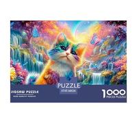 Un Gatito Colorido se Sienta Junto a Las cascadas con Mariposas Brillantes Puzzle De 1000 Piezas Lindo Gato Mascota Desafío De Ingenio para Adultos Y Niños 38x26cm/1000pcs