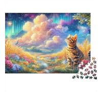 Un Gatito Tabby Camina en un Campo de Trigo Vibrante y cósmico Puzzle De 1000 Piezas Gato Lindo Perfecto Regalo De Cumpleaños para Niños Y Adultos 52x38cm/1000pcs
