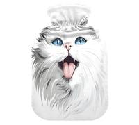 Un gato blanco (1) botella de agua caliente con funda de forro polar suave, bolsa de agua caliente para aliviar el dolor de cuello y hombros, terapias frías y calientes, L