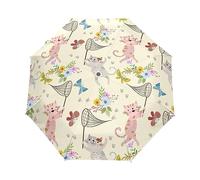Un Gato con Flores Rotas Paraguas Plegable Automático Paraguas de Viaje Mujer Niño Niña Protección UV Resistencia Viento Impermeable