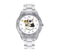 Un gato tocando el cuerno francés para hombre, reloj de pulsera de acero inoxidable, fácil de leer, para mujer