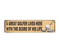 Un gran golfista vive aquí con la puntuación de su vida. Letrero con temática de golf. Arte de pared rústico vintage de metal. Decoración para el hogar de una pareja casada. 40,6 x 10,16 cm (16 x 4 p