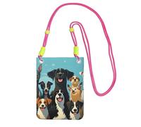 Un gran grupo de perros para teléfono celular para mujer, funda para teléfono celular, bolsa tipo cartera con correa de hombro fucusia, bolsa de viaje