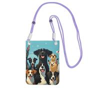 Un gran grupo de perros para teléfono celular para mujer, funda para teléfono celular, bolsa tipo cartera con correa de hombro morada, bolsa de viaje