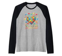 Un Gran Pedazo de mi corazón Tiene Autismo Mi Hijo Puzzle Camiseta Manga Raglan