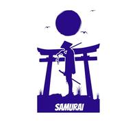 Un guerrero se encuentra frente a la luna. Calcomanías de tallado fino 57.6x94.4cm Varios tamaños Azul oscuro