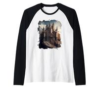 Un Hermoso Mundo de fantasía del Castillo de Cuento de Hadas Camiseta Manga Raglan