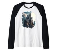 Un Hermoso Mundo de fantasía del Castillo de Cuento de Hadas Camiseta Manga Raglan