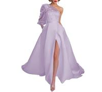 Un hombro apliques de encaje vestidos de fiesta de manga larga vestidos de novia de satén una línea de princesa vestido de baile WSX468, morado, 58 Más