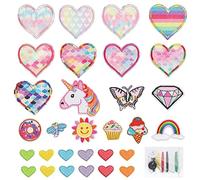 Un Juego De 30 Parches De Planchado Para Niños De Dibujos Animados, Corazón De Colores Y Con 1 Paquete De Costura