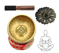 Un Juego de 4 Cuencos Tibetanos de Relajación y Meditación, Cuenco Tibetano de 8 cm Con Mazo De Superficie Doble, Cojín De Seda y Quemador de Incienso, para la Meditación de Atención Plena