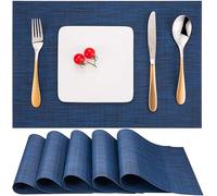 Un juego de 6 manteles individuales de vinilo lavables, tejidos, lavables, antideslizantes, resistentes al calor, cocina, comedor, hotel, mantel individual de 30 x 45 cm (azul oscuro)
