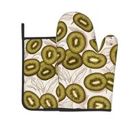 Un juego de guantes de horno impresos con kiwi y alfombrilla de aislamiento térmico (2 piezas) - Herramientas de cocina para hornear y cocinar