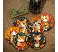 Un juego de posavasos de madera resistentes al con diseños de gatos y flores, ideales para el hogar, cafeterías y el té de . posavasos antideslizantes y resistentes al son un regalo para las fiestas.