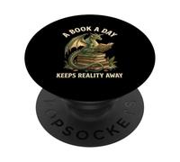 Un Libro al día Mantiene alejada la Realidad Dragon Book Lover Fantasía PopSockets PopGrip Adhesivo