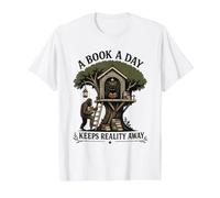 Un Libro al día Mantiene la Realidad lejos Bigfoot Mothman Reader Camiseta gráfica económica, Hombre, Blanco, M