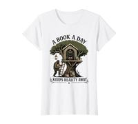 Un Libro al día Mantiene la Realidad lejos Bigfoot Mothman Reader Camiseta gráfica económica, Mujer, Blanco, L