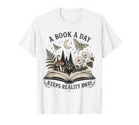Un Libro al día Mantiene la Realidad lejos Lectura de los Amantes de los Libros Camiseta gráfica económica, Hombre, Blanco, S