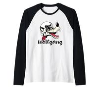Un Lobo de Dibujos Animados Nombre Wolfgang con Mozart Peluca del Siglo XVIII Camiseta Manga Raglan