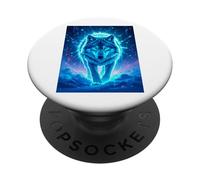 Un Lobo Solitario se Encuentra bajo Auroras Brillantes PopSockets PopGrip Adhesivo