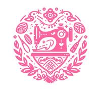 Un logotipo circular de una máquina de coser vintage. Pegatinas de pared 67.2x68.3cm Incluye kit de película de transferencia Rosa