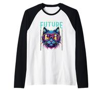 Un Look into The Future Gato futurista diseño Scifi Cat Camiseta Manga Raglan