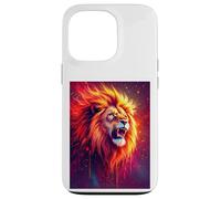 Un majestuoso león ruge Dentro de remolinos Llamas de neón de Oro Carcasa para iPhone 13 Pro