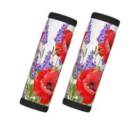 Un manojo de lavanda y amapola, 2 piezas de fundas para asas de equipaje, cubiertas suaves y cómodas para asas de equipaje. Etiqueta para equipaje.