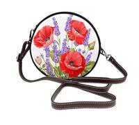 Un manojo de lavanda y amapola,Bolso de hombro de piel sintética, bolso cruzado redondo - Bolso circular para mujer