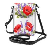 Un manojo de lavanda y amapola,Bolsos para celular para mujer, bolsos pequeños cruzados - Cartera para celular de cuero sintético con ranuras para tarjetas de crédito