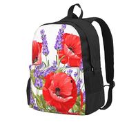 Un manojo de lavanda y amapola,Mochila con bolsillos, mochila informal para el día a día, resistente al agua, ideal para la escuela, viajes