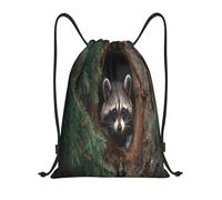 Un Mapache Se Asoma Desde Un Hueco En El Bosque Unisex Bolsa De Gimnasio Con Cordón Bolsa De Deporte Impermeable Mochila Con Cordón Para Voleibol Playa Senderismo