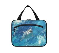 Un mar de peces en un océano azul. Bolsas de viaje colgantes para mujer con gancho, bolsa de cepillo impermeable de diseñador para artículos esenciales de viaje para mujeres, bolsas de trabajo para