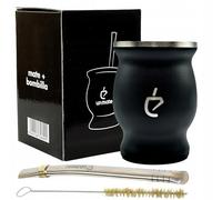 Un Mate - Set de iniciación Yerba, taza de acero inoxidable 230 ml, bombilla de acero, cepillo limpiador, set elegante y duradero (color negro)