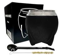 Un Mate - Set de Yerba Calabaza de acero inoxidable 280 ml, bombilla negra con cepillo de limpieza, caja elegante sin BPA - Color negro