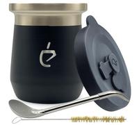Un Mate Yerba Set Thermolid DualFlow PRO Obsidian Black - Matero Térmico 230 ml, Bombilla PRO, Cepillo, Tapa 100% Hermética (Negro)