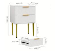 Un mesón con dos cajones de almacenamiento, una mesita de noche de mediados de con patas de metal dorado, adecuada para muebles de dormitorio, una mesa auxiliar o un tocador, que mide 40X30X56Cm
