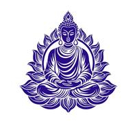 Un moderno adorno de decoración oriental de Buda forjado con brillo Pegatinas de pared de vinilo 54.6x56.9cm Decoración de tiendas Azul oscuro