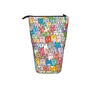 Un montón de lindos gatos coloridos Estuche telescópico para lápices Stand Up Pen Bag Divertido gatito Lovely Animal Face Organizador de lápices multicolor, Estuche portátil para lápices para la ofici