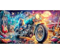 Un Motociclista con alas de ángel en una Carretera en Llamas Puzzle de 1000 Piezas para Adultos - Idea Decoración de Pared Actividad para casa 38x26/1000pcs