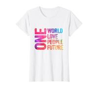 Un Mundo, un Amor, un Pueblo, un Futuro Camiseta gráfica económica, Mujer, Blanco, M