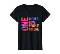 Un Mundo, un Amor, un Pueblo, un Futuro Camiseta gráfica económica, Mujer, Negro, M